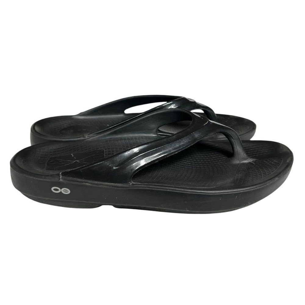 Oofos Women’s Black Oolala Recovery Thong Sandal Slide Size 11 US